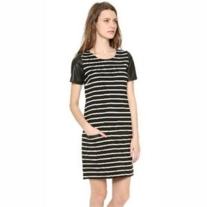 Club Monaco Tobin Striped Ponte Knit Dress Faux Leather‎ Short Sleeve Sz …